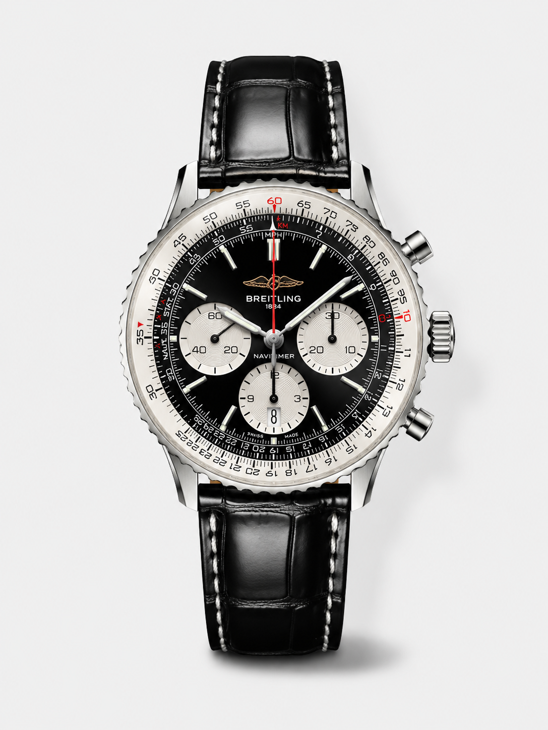 GW-21A28DD3 product image Breitling Navitimer B01 Chronograph 43 Black Dial – 904L Steel Casing 1:1 Mirror Swiss Replica - Image 1