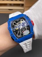 Richard Mille RM35-03 Rafael Nadal Edition Blue Carbon Fiber Casing 1:1 Mirror Replica Watch in White Strap - Image 10