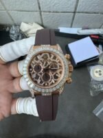 Rolex Daytona 126555TBR Giraffe Rose Gold Chestnut Brown Moissanites Dial Super Clone Watch - Image 8