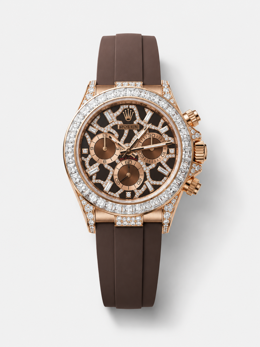 GW-5ABE308E product image Rolex Daytona 126555TBR Giraffe Rose Gold Chestnut Brown Moissanites Dial Super Clone Watch - Image 1