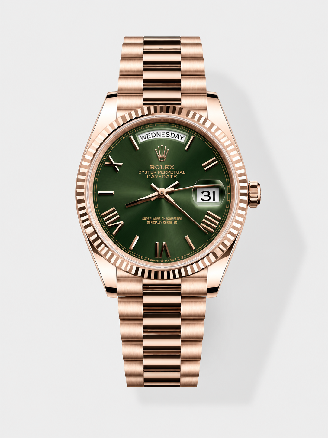 GW-625406C0 product image Rolex Day Date Watch in Green Dial with Roman Hour Numerals Cal.3255 Movement – 904L Steel - Image 1