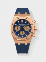 Audemars Piguet Royal Oak Chronograph Rose Gold Blue Dial Leather Strap Swiss Replica Watch