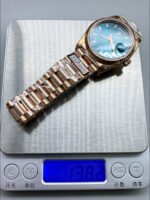 Rolex Day Date Super Clone Rose Gold Blue Dial Crystal Numerals Watch 36MM – 1:1 Mirror Quality - Image 11