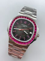 Patek Philippe Nautilus 5711 Black Dial 1:1 Mirror Replica in 904L Steel with Rubies Bezel - Image 4
