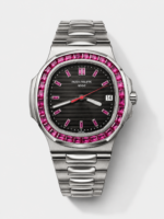 Patek Philippe Nautilus 5711 Black Dial 1:1 Mirror Replica in 904L Steel with Rubies Bezel