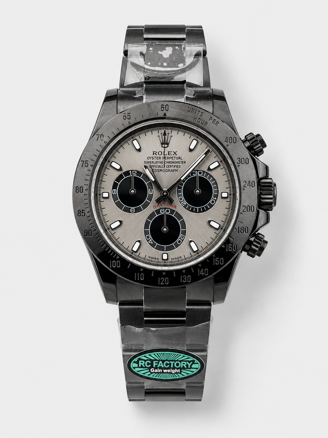 GW-C9B75A92 product image Rolex Daytona Blaken 1:1 Swiss Mirror Replica Grey Dial Cal.4130 Movement (WITH BOX) - Image 1