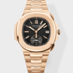 Patek Philippe Nautilus 5980/R Rose Gold 904L Steel Case in Black Dial – 1:1 Mirror Replica