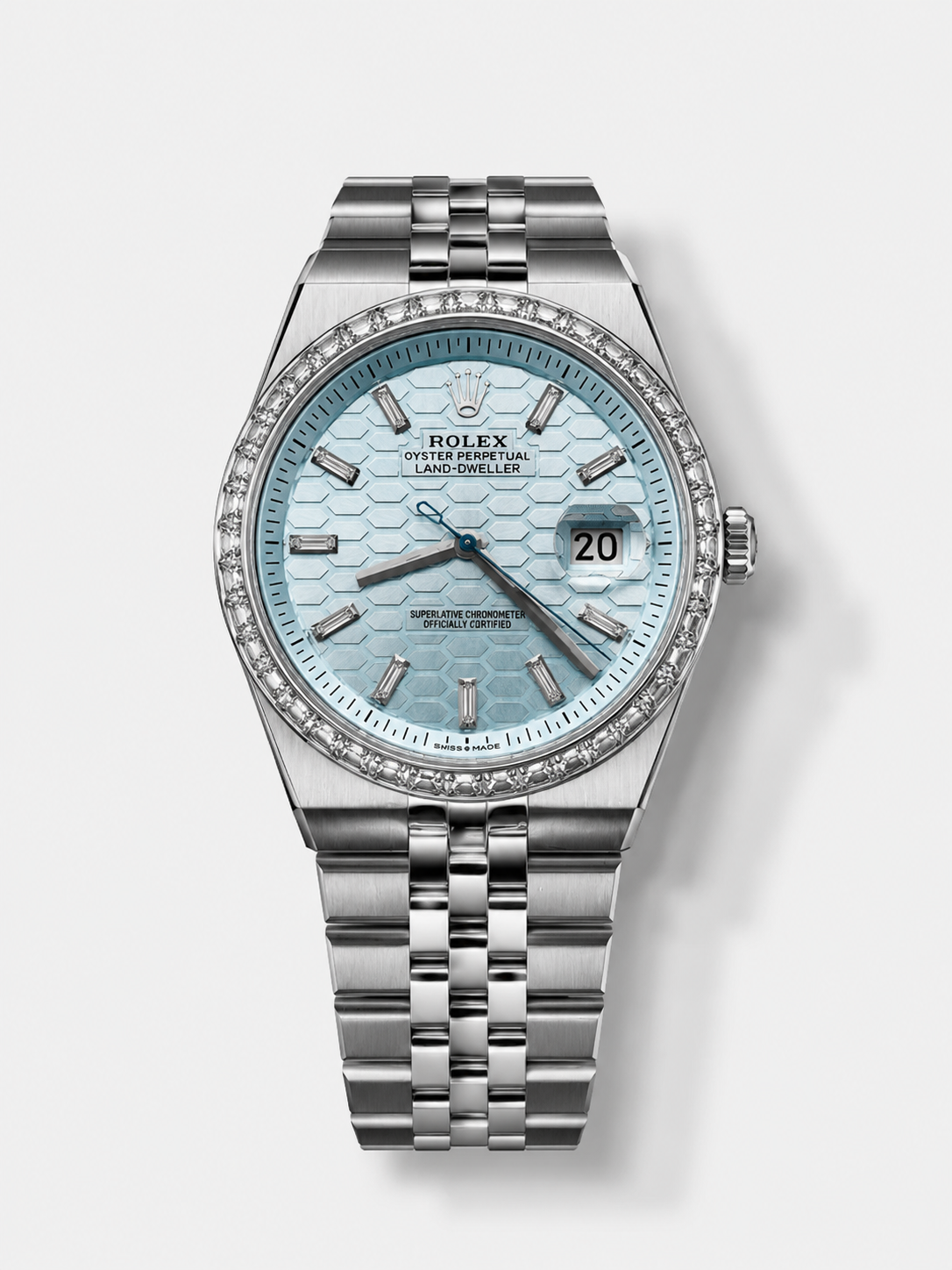GW-D6A5CF34 product image Rolex Land-Dweller 127336 Ice Blue Honeycomb 40MM Swiss Replica Watch - Image 1