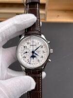 Longines 1:1 Replica Watch – Silver Dial with Barleycorn Pattern, Mechanical Movement, and Leather Strap - Image 3