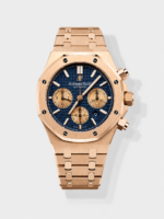 Audemars Piguet Royal Oak Chronograph Rose Gold Blue Dial Steel Strap Swiss Replica Watch