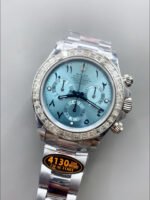 Rolex Cosmograph Daytona ICE Blue Dial Diamonds Bezel Cal.4130 Movement – 904L Steel Watch - Image 4