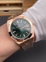 Vacheron Constantin Super Clone Overseas 1:1 Mirror Swiss Replica Watch in Rose Green Steel Dial - Image 10