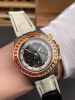 Rolex Daytona DiW Carbon Edition Rainbow Bezel – Forged Carbon Casing Beige Strap 1:1 Mirror Replica - Image 9