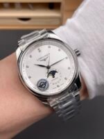 Longines Master Collection Swiss-style replica watch with automatic movement, moon phase, and white dial (steel bracelet) - Image 9