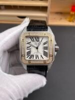 Cartier Santos 100 1:1 Mirror Replica Steel Diamonds Watch Mens Size 42MM - Image 3