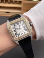 Cartier Santos 100 1:1 Mirror Replica Steel Diamonds Watch Mens Size 42MM - Image 10